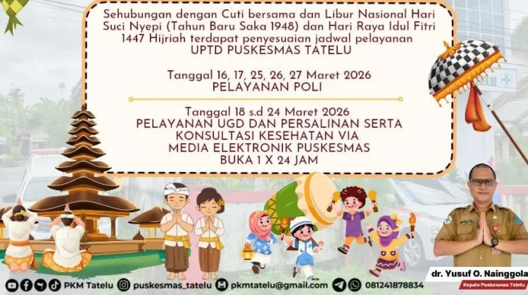 Cuti dan Libur Nasional, Puskesmas Tatelu Rilis Jadwal Penyesuaian Pelayanan