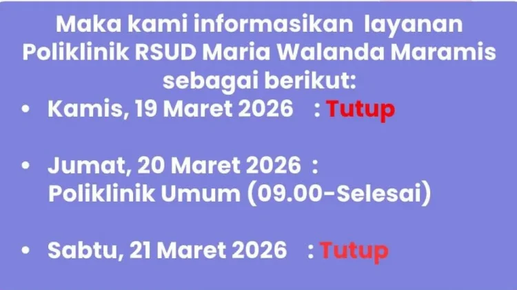 Ini Jadwal Pelayanan Poliklinik RSUD Walanda di Libur Hari Raya Keagamaan