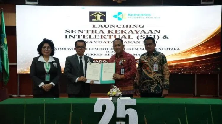 Launching Sentra KI, Kakanwil Kemenkum Sulut Teken PKS bersama Poltekkes Manado