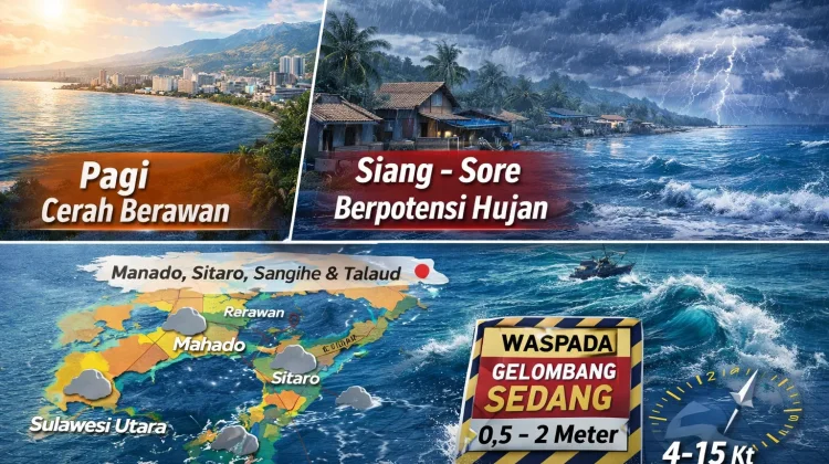Siang hingga Sore Berpotensi Hujan di Sulawesi Utara, Waspada Gelombang Sedang
