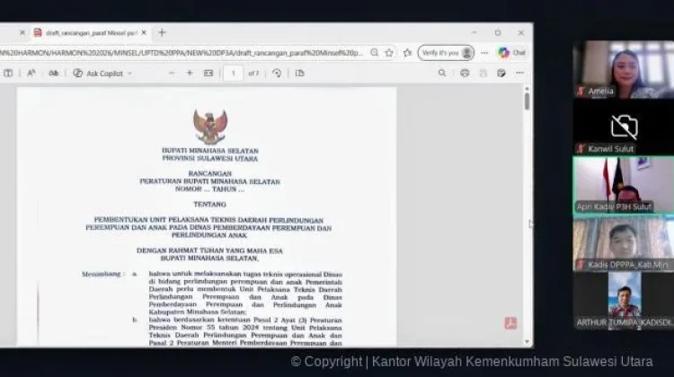 Kemenkum Sulut Harmonisasikan Ranperbub Minahasa Selatan Pembentukan UPTD PPA