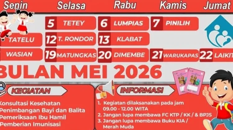 Jadwal Layanan Posyandu Mei 2026, Puskesmas Tatelu Siap Layani 11 Desa