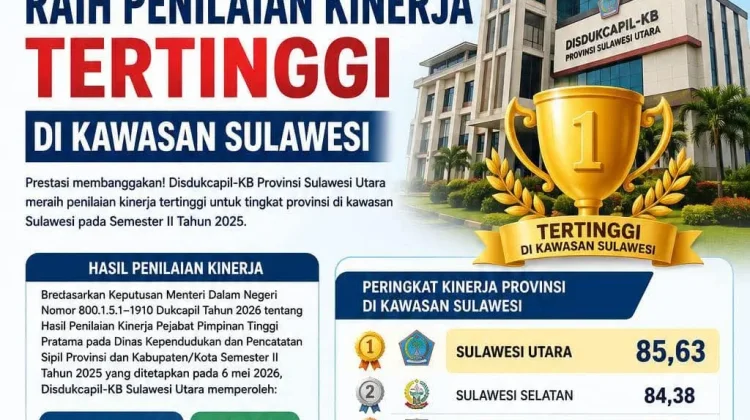 Disdukcapil Sulawesi Utara Raih Penilaian Kinerja Tertinggi di Kawasan Sulawesi