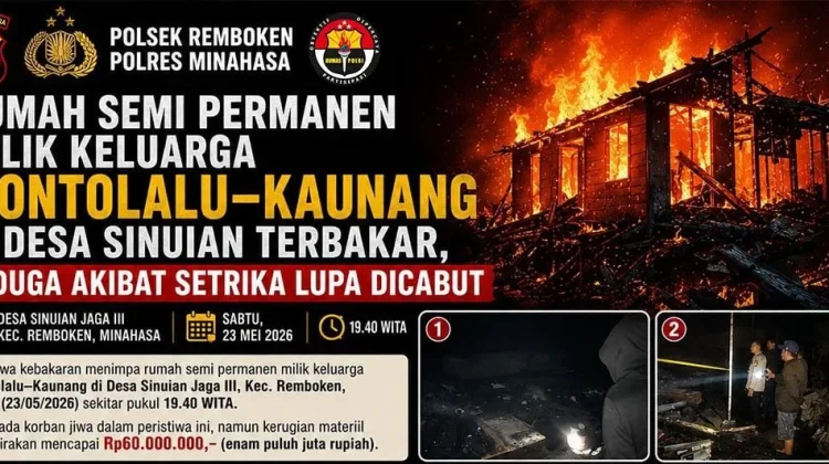 Rumah Semi Permanen di Remboken Ludes Terbakar, Kerugian Ditaksir Rp60 Juta