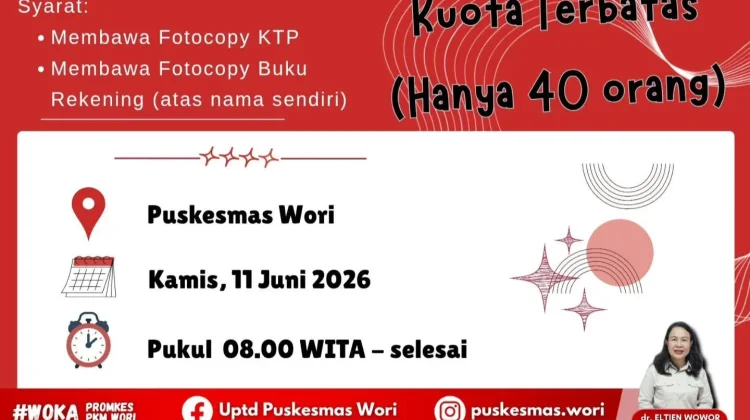 jelang Harganas, Puskesmas Wori Bakal Gelar Cabut Pasang KB Gratis