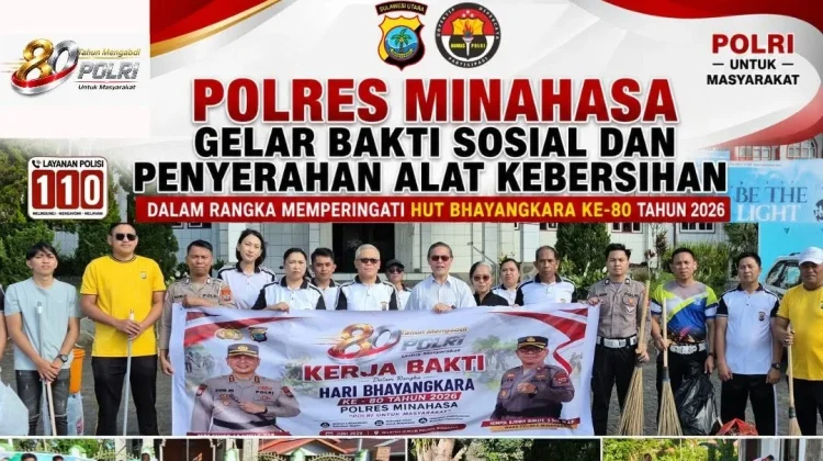Sambut HUT Bhayangkara, Polres Minahasa Bersihkan Gereja dan Masjid