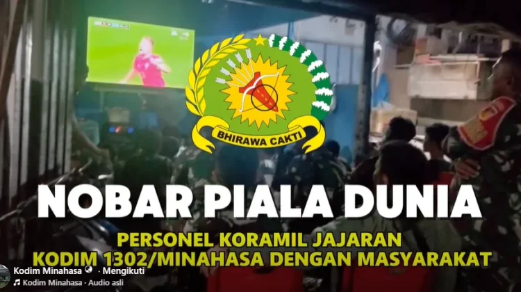 Kodim 1302/Minahasa Bangun Kebersamaan Bersama Warga Melalui Nobar Piala Dunia