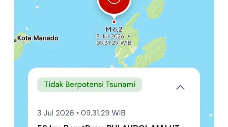 Gempa M 6,2 Guncang Barat Laut Halmahera Barat, BMKG Pastikan Tak Berpotensi Tsunami