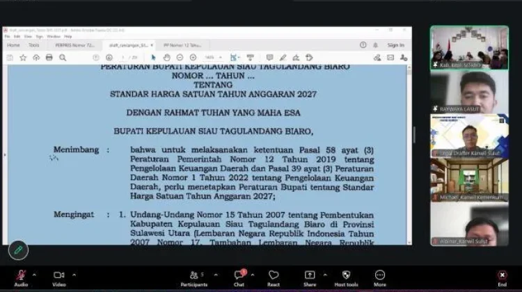 Kanwil Kemenkum Sulut Harmonisasi Ranperbup SHS TA 2027 Kabupaten Sitaro