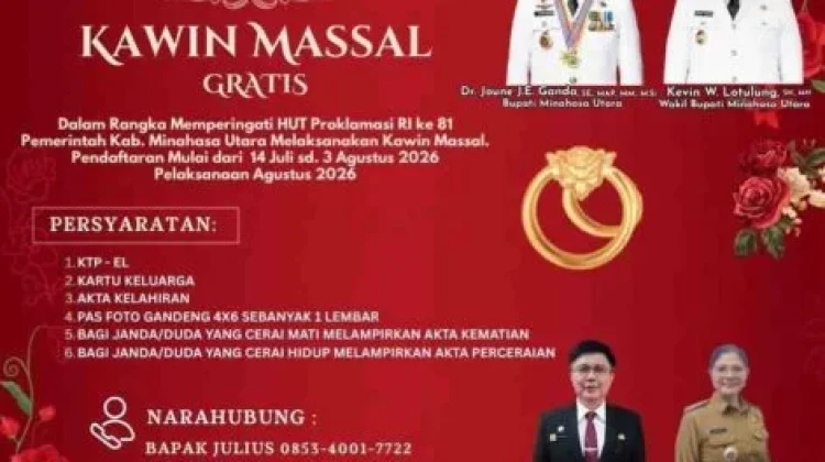 Pemkab Minut Gelar Kawin Massal Gratis Sambut HUT ke-81