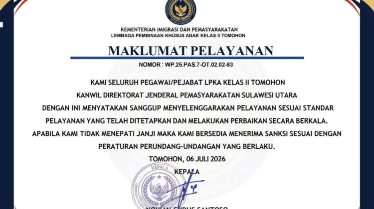 LPKA Kelas II Tomohon Tegaskan Komitmen Tingkatkan Kualitas Pelayanan Publik
