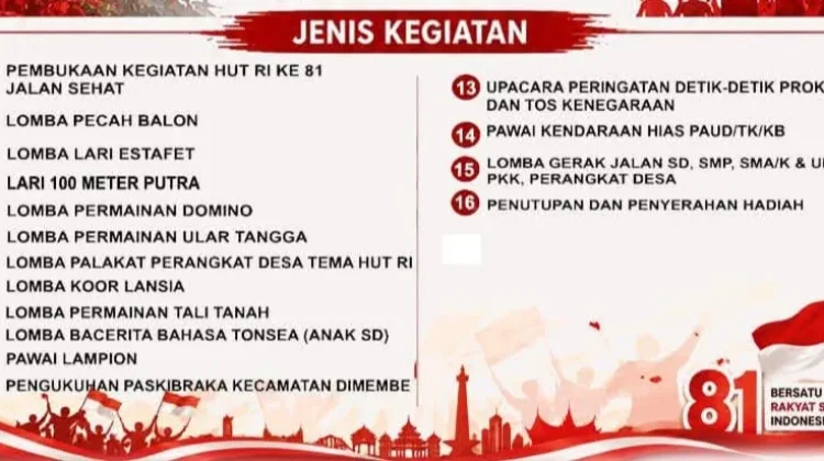 Kecamatan Dimembe Siapkan Sejumlah Perlombaan di Semarak HUT RI ke 81 Tahun