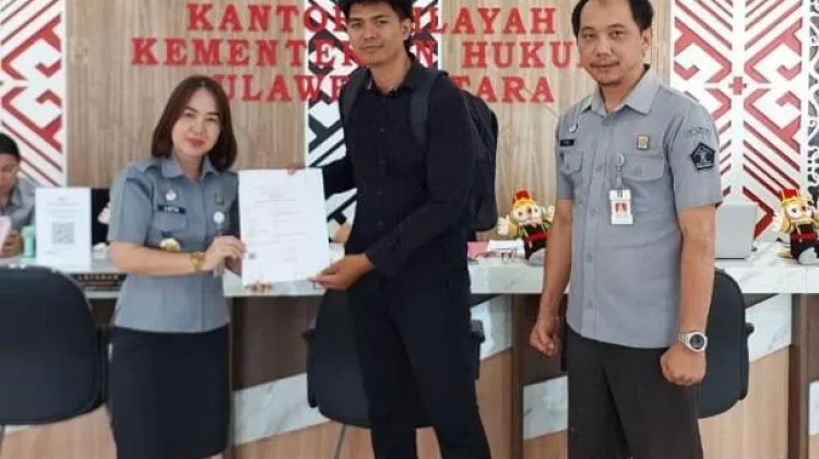 Kanwil Kemenkum Sulut Serahkan Sertifikat Hak Cipta Seni Patung Manguni