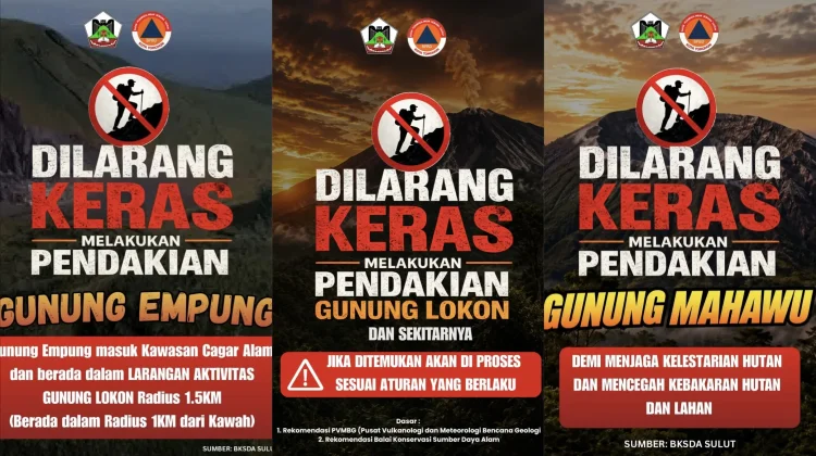 Pendakian Tiga Gunung di Tomohon Ditutup Sementara