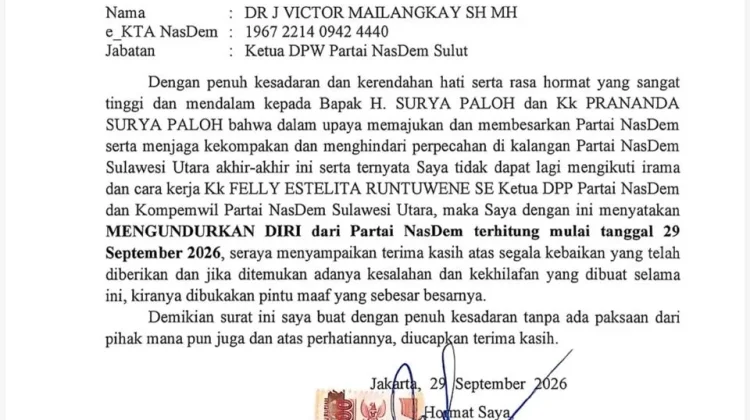 Victor Mailangkay Dikabarkan Keluar dari Partai Nasdem