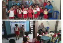 PPP Brimob & Ditlantas Polda Sulut Sosialisasi Kamseltiblantas di TK Berkat Manado