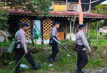 Tim Jibom Satbrimob Polda Sulut Sterilkan Area Pelaksanaan Paskah Nasional