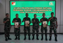 Kodim 1302/Minahasa Lepas Tiga Personel Pindah Satuan ke Yon TP 916/Bara Sakti