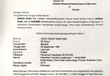 Korban Vicky Bersama Kuasa Hukum Layangkan Surat Keberatan ke Polda Sulut