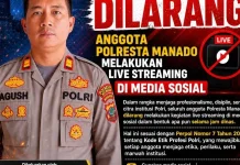 Polresta Manado Larang Anggota Lakukan Live Streaming saat Jam Dinas