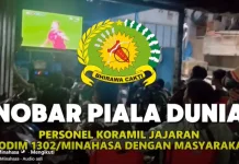 Kodim 1302/Minahasa Bangun Kebersamaan Bersama Warga Melalui Nobar Piala Dunia