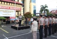 Polresta Manado Gelar Upacara Kenaikan Pangkat 60 Personel