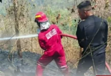 Brimob Polda Sulut Bantu Padamkan Kebakaran di Kawasan Gunung Batu Desa Sea