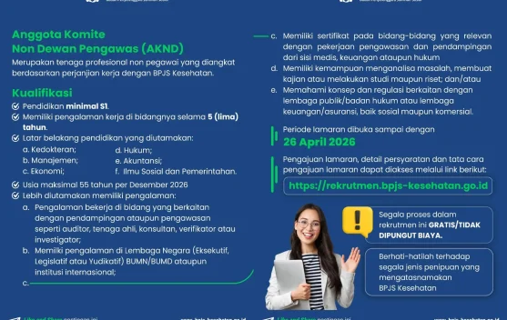 BPJS Kesehatan Buka Rekrutmen Anggota Komite Non Dewan Pengawas