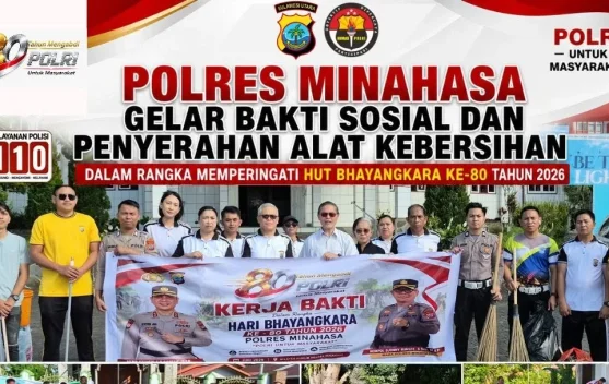 Sambut HUT Bhayangkara, Polres Minahasa Bersihkan Gereja dan Masjid