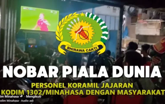 Kodim 1302/Minahasa Bangun Kebersamaan Bersama Warga Melalui Nobar Piala Dunia