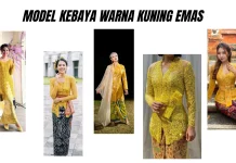 inspirasi model kebaya warna kuning emas, bikin glamor