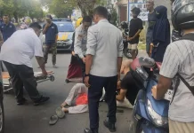 Pengendara Motor Terjatuh Usai Terjerat Benang Layangan di Jalan Majapahit