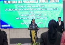 Lantik Pejabat Nonmanajerial, Kakanwil Kemenkum NTB Tekankan Integritas ASN