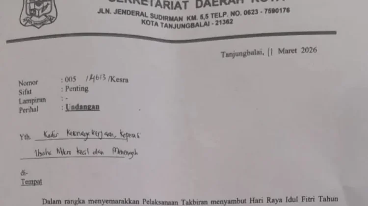 Kabag Kesra Tanjungbalai Ralat Undangan Pelepasan Takbiran