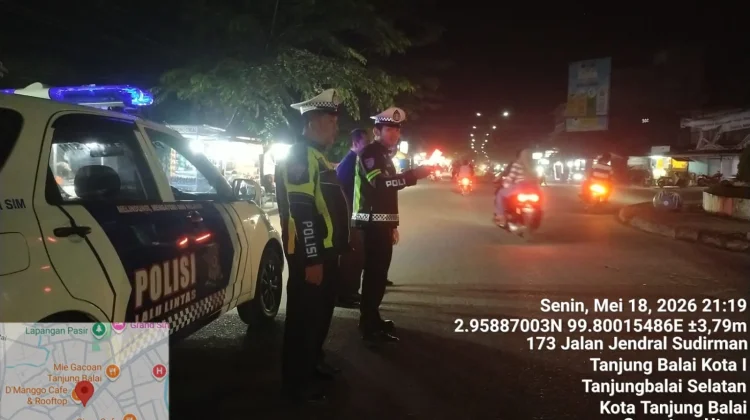 Jaga Kenyamanan Malam, Sat Lantas Polres Tanjungbalai Gelar Patroli 'Blue Light'