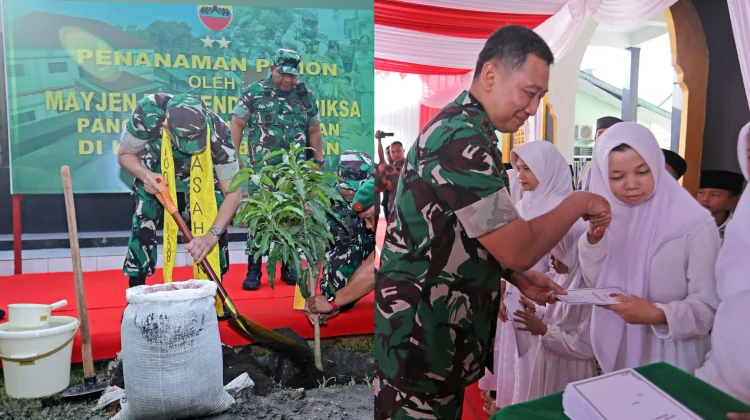 Pangdam I/Bukit Barisan Tanam Pohon dan Santuni Anak Yatim di Asahan
