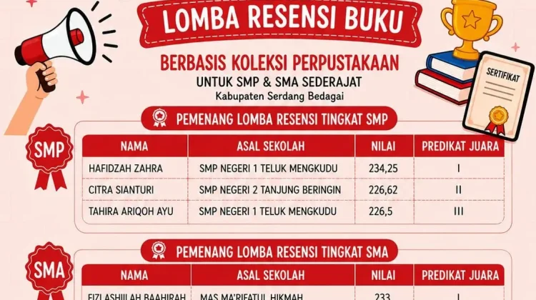 Dinas Perpusip Sergai Umumkan Pemenang Lomba Resensi Buku