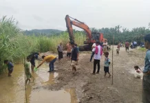 Kodim 0212/TS Bersama Masyarakat Mulai Bangun Jembatan Gantung di Ulu Sosa