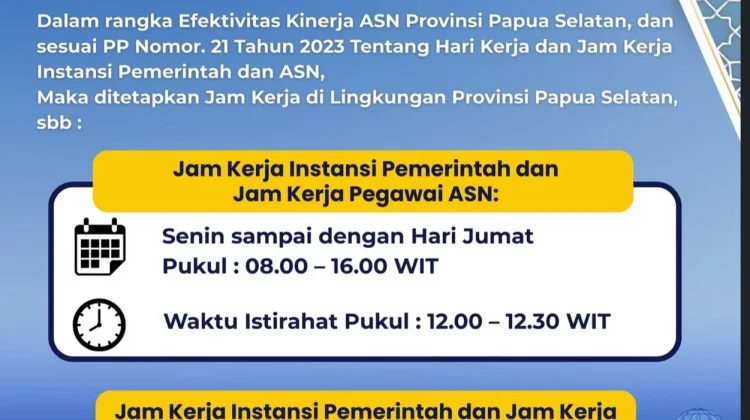Jam Kerja ASN Papua Selatan Selama Ramadhan