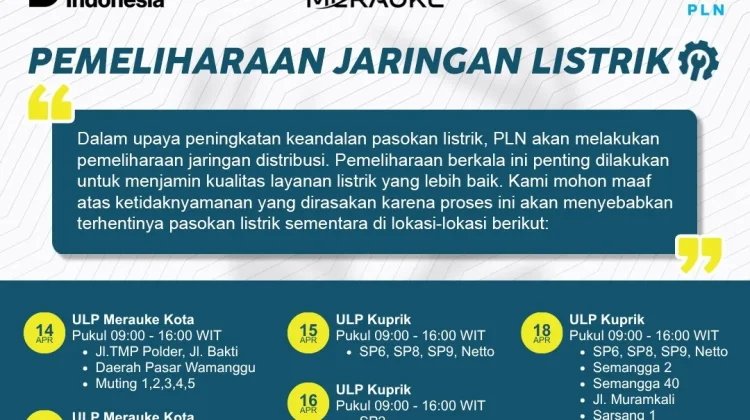 PLN Merauke Lakukan Pemadaman Listrik Berkala, Ketahui Jadwalnya