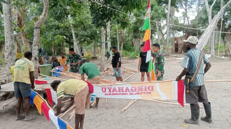 Sambut HUT RI, Warga dan Satgas TMMD Gotong Royong