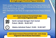 Jam Kerja ASN Papua Selatan Selama Ramadhan