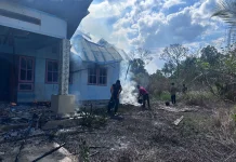 Kantor Kampung Linggua Terbakar, Polsek Nambai Berupaya Padamkan Api