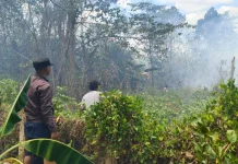 Polsek Elikobel Bersama Warga Padamkan karhutla