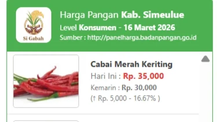 Harga Pangan di Simeulue Relatif Stabil, Cabai Merah Alami Kenaikan