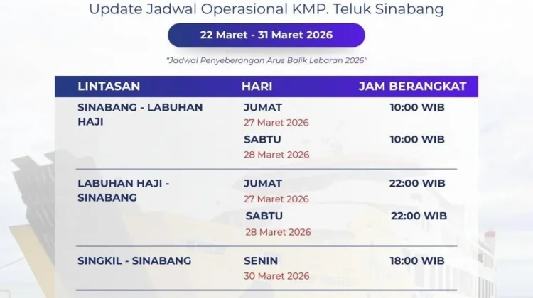 Jadwal KMP Teluk Sinabang- Labuhan Haji untuk Arus Balik Lebaran
