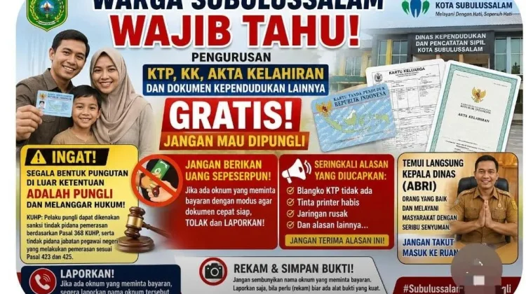 Warga Subulussalam Wajib Tahu! Pengurusan KTP, KK, Akta Kelahiran