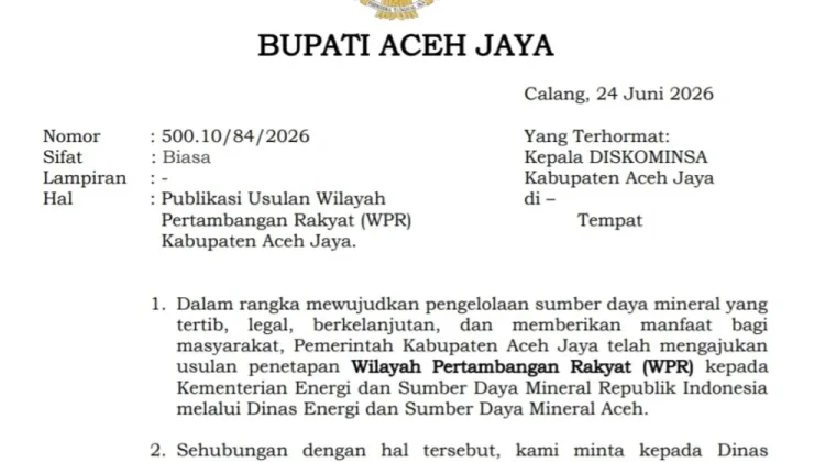 Aceh Jaya Usulkan Lima Lokasi Wilayah Pertambangan Rakyat