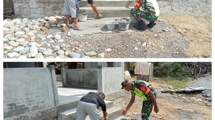 Babinsa Koramil 01/SM Bantu Warga Bangun Rumah Sederhana