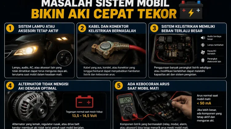 Berikut Masalah Sistem Mobil Bikin Aki Cepat Tekor